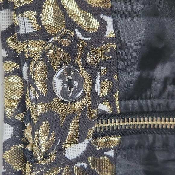 NWOT J. McLaughlin Black Gold Metallic Floral Jacquard Zip Front Skirt Size 2 - Picture 7 of 13